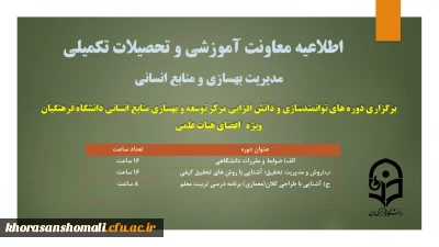 برگزاری دوره های توانمندسازی و دانش افزایی مرکز توسعه و بهسازی منابع انسانی ویژه ی اعضای هیات علمی