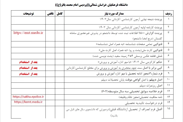 زمان ثبت نام حضوری پذیرفته شدگان مهر ماه 1404 پردیس امام محمدباقر علیه السلام (برادران) خراسان شمالی 2